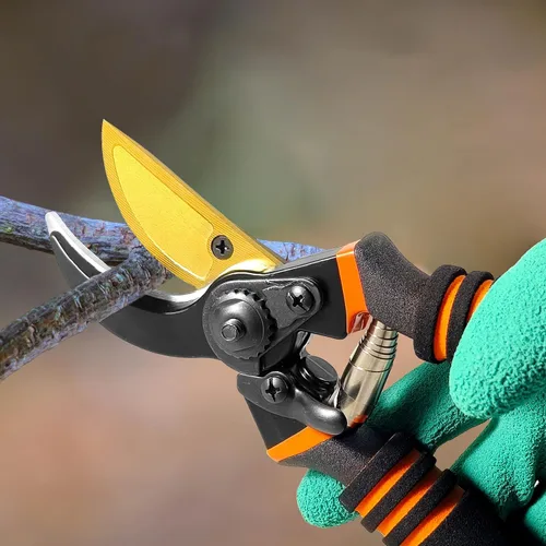 Miniatura 7 de HO.GAR Kit de tijeras de podar de titanio de alta calidad: podadoras manuales profesionales resistentes, tijeras de jardinería, tijeras ergonómicas.