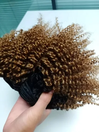 Miniatura 4 de Paquetes de Cabello Humano Rizado Afro Kinky Mongol Ombre de 12 14 16 Pulgadas T1B/30 Marrón 4B 4C Cabello Humano Virgen a Granel Afro Kinky