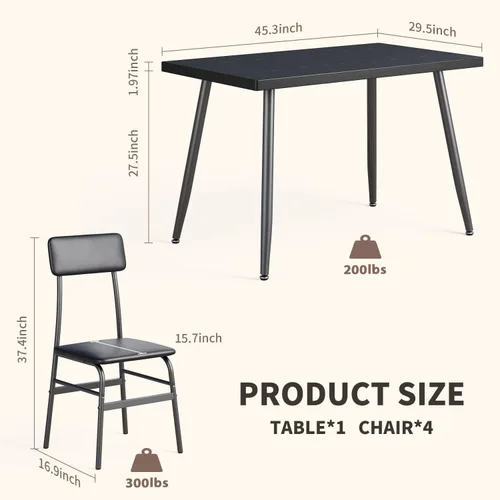 Miniatura 3 de Gizoon Juego de mesa de comedor para 4, moderno juego de mesa y sillas de cocina de 5 piezas, espacio pequeño Comedor de 4 Sillas y Mesa, marco