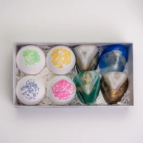Miniatura 8 de Juego de jabón y bomba de baño de piedras preciosas, regalo relajante de spa para mujeres, juego de regalo para el día de la madre, 4 jabones