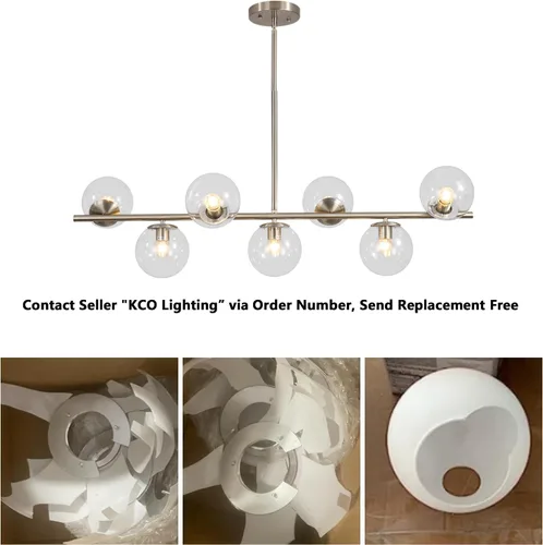 Miniatura 9 de KCO Iluminación Moderna de 7 Luces de Níquel Cepillado en Metal Grande Lámpara de Techo Nórdica con Globo de Vidrio Transparente Lámpara Colgante