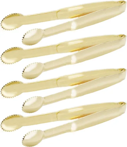 Miniatura 8 de HINMAY Pinzas para servir chapadas en oro de 4 pulgadas, pinzas de cubo de azúcar de acero inoxidable, minipinzas para hielo, juego de 4
