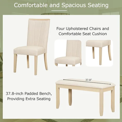 Miniatura 3 de Merax Farmhouse - Juego de mesa de comedor de madera para 6, 76 pulgadas, juego de mesa de cocina extensible con hojas extraíbles de 18 pulgadas, 4