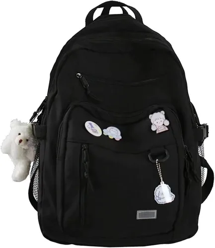 Miniatura 9 de Mochila estética, linda mochila Kawaii con alfileres y colgante para laptop, mochila casual para mujer, Beige, Mochilas Daypack