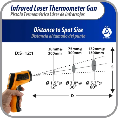 Miniatura 4 de Appli Parts APTT-DLD Pistola de termómetro infrarrojo: versátil herramienta de medición de temperatura láser para cocinar, HVAC, diagnóstico