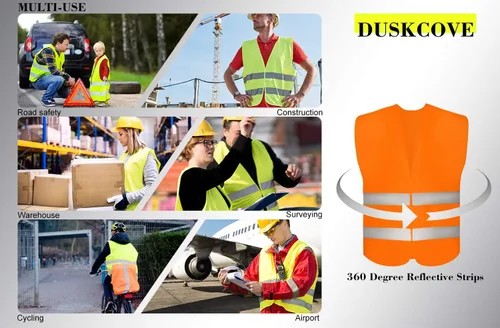 Miniatura 5 de DUSKCOVE Paquete de 10 chalecos de seguridad de alta visibilidad con 2 tiras reflectantes Hi Vis para hombres y mujeres, chalecos de construcción