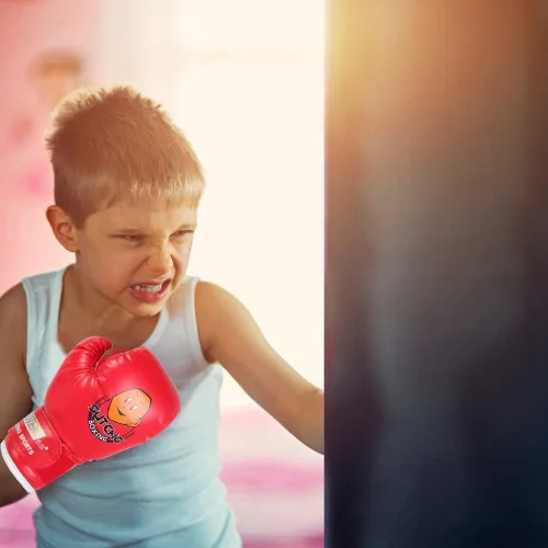 Miniatura 6 de Guantes de boxeo para niños Guantes de entrenamiento de cuero PU Guantes de entrenamiento de dibujos animados para niños Guante Muay Thai (rojo)