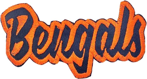 Miniatura 8 de Bengals, espíritu escolar, bordado, parche para planchar (2 x 4 pulgadas) Bengals (purpurina negra/contorno blanco)