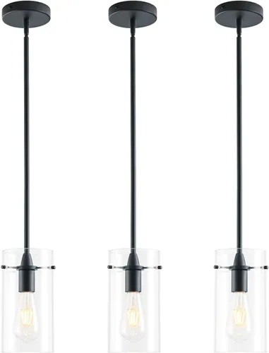 Miniatura 22 de Paquete de 2 luces colgantes para isla de cocina, lámparas colgantes ajustables de cristal, luces colgantes negras mate, isla de cocina, iluminación