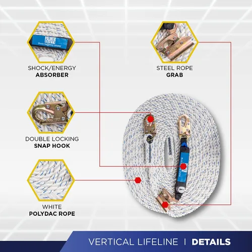 Miniatura 2 de Ensamble de Línea de Vida Vertical Palmer Safety - Arnés de Cuerda de 25 Pies de Seguridad con Agarre de Cuerda - Kit de Protección contra Caídas