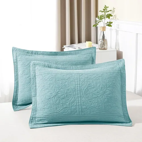 Miniatura 49 de WINLIFE Juego de 2 fundas de almohada acolchadas 100% algodón, estampado floral, tamaño King, color verde