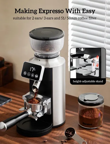 Miniatura 5 de Molinillo de café con rebabas Neretva, 2 en 1 Profesional Molinillo de Espresso de Acero Inoxidable Conjunto 51~58mm Portafiltro Molinillo de Granos