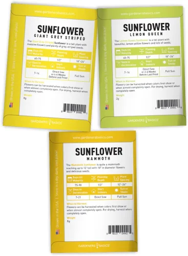 Miniatura 6 de Gardeners Basics, Semillas de girasol para plantar flores (paquete de 5) – Velvet Queen, mancha solar enana, reina limón, gigante y mamut mezcla a
