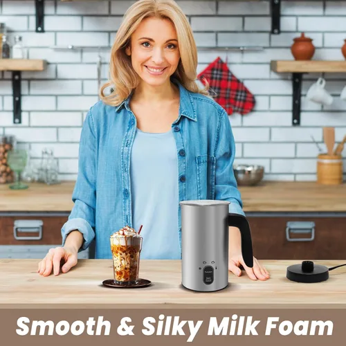 Miniatura 6 de Espumador de leche eléctrico, espumador de café, espumador de leche caliente y fría, calentador de leche automático 4 en 1, acero inoxidable