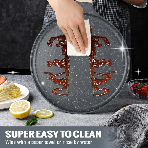 Miniatura 5 de SouxMux Sartén antiadherente para crepas de 8 pulgadas con esparcidor, sartén Dosa Tawa recubierta de cerámica, sartén plana compatible con Negro