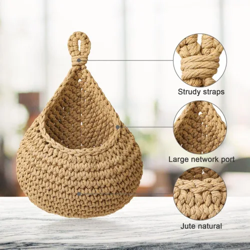 Miniatura 2 de Cesta colgante de frutas para cocina, cesta de frutas para colgar en la pared, cesta de frutas y verduras tejida a mano, cesta colgante de yute