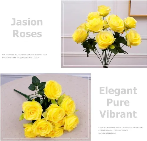 Miniatura 8 de Jasion - Rosas artificiales, arreglo de 12 cabezas, ramo de flores de seda para el hogar, oficina, fiestas, novia y decoración de boda