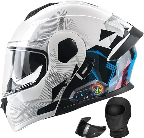 Miniatura 16 de Casco modular de motocicleta Bluetooth aprobado por DOT con visera solar integrada, doble escudo antivaho y sistema de ventilación múltiple