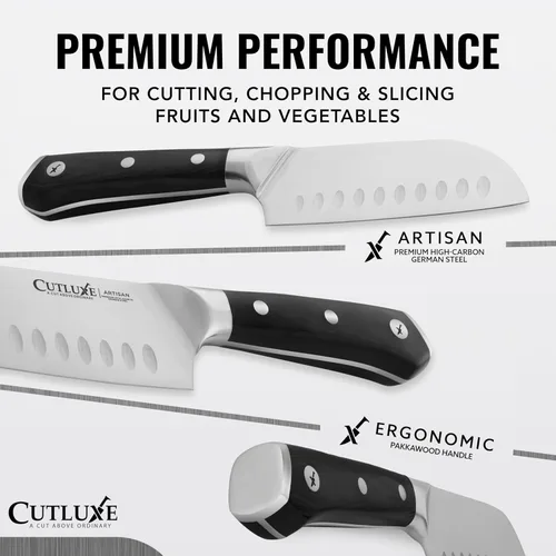 Miniatura 2 de Cutluxe Santoku – Cuchillo de 5" de cocina, cuchillo para carne y verduras – Acero alemán forjado de alto carbono – Espiga completa y afilado como