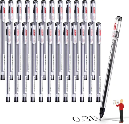XFasten Bolígrafos de punta extra fina de 0.015 in, paquete de 24 bolígrafos de tinta de gel de estilo japonés negro, flujo de tinta suave, sin