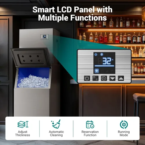 Miniatura 6 de Máquina de hielo comercial de 680 libras/24 horas con contenedor de almacenamiento de 560 libras, lista para hielo en 8-15 minutos, aprobación ETL