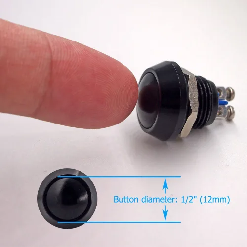 Miniatura 3 de URTONE Botón de presión momentáneo, UR123, 1NO SPST DC/AC 36V 2A Carcasa de aleación de aluminio adecuada para orificio de montaje de 12 mm 1/2