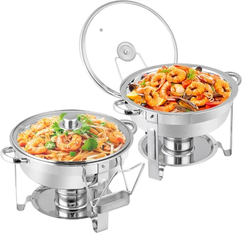 Miniatura 11 de Juego de bufé de acero inoxidable de 5 cuartos de galón, para catering, fiestas con bandeja de agua, soporte para combustible, servidores de bufé