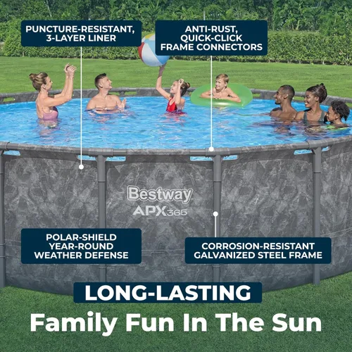 Miniatura 4 de Bestway APX 365 - Piscina sobre el suelo de 18 x 52 pulgadas, juego de piscina redonda con marco de metal con bomba de filtro de arena, escalera