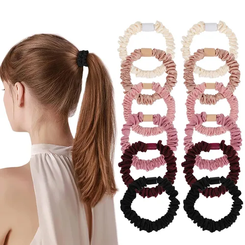 Miniatura 9 de Ivyu, ligas de cabello de seda satinada negras pequeñas mini scrunchy para mujeres, accesorios para cabello grueso, lindos, suaves, sin