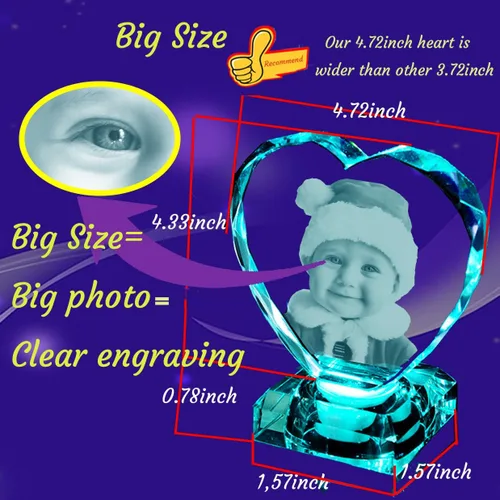 Miniatura 7 de Foto de cristal 3D con luz grabada con láser 3D, regalos personalizados para mujeres, ella, él, mamá, pareja, novia, regalos de aniversario