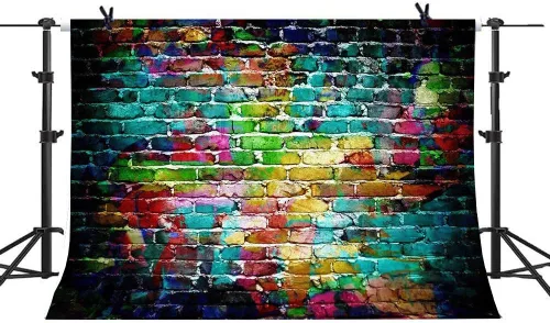 Miniatura 4 de Fondos de fotografía de graffiti de 7 x 5 pies, fondo colorido de pared de ladrillo para fotos de adultos y niños, accesorios de estudio de retrato