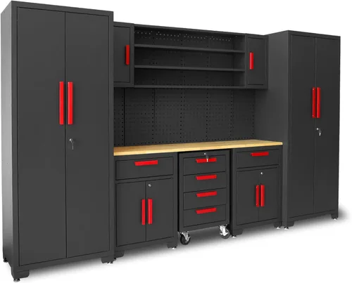 Miniatura 3 de Sistema de gabinetes de almacenamiento para garaje Torin, set de 8 piezas de gabinetes de taller en negro, incluye gabinetes de acero con cajones