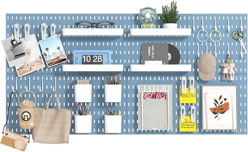 Miniatura 9 de Paquete de 8 Paneles de Tablero Perforado de Plástico de 22"x44" Tableros Organizadores Modulares Duraderos para Almacenamiento en Pared, Garaje