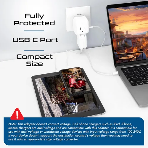 Miniatura 3 de Ceptics Adaptador de enchufe europeo, seguro USB-C 30W PD y QC 3.0-2 enchufe de EE. UU. - Compacto y potente - Uso en Grecia, Italia, Suiza