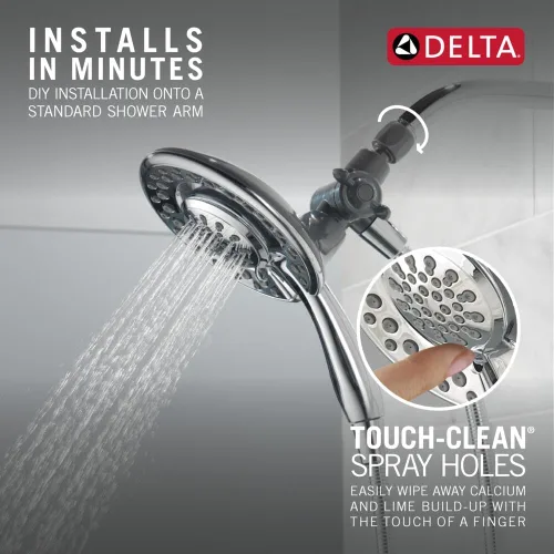 Miniatura 6 de Delta In2ition - Cabezal de ducha doble 2 en 1 de 4 ajustes con rociador de mano, cabezal de ducha desmontable cromado con manguera, cabezal de Cromo