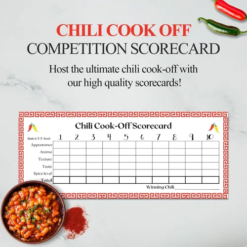 Miniatura 7 de Chili Cook Off - Tarjeta de puntuación de competencia – Boletas de juicio de Chili para tu Chili Cook-off – 25 tarjetas de votación – Fabricado