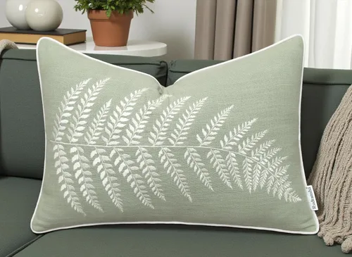 Miniatura 11 de Rudransha Funda de almohada lumbar con bordado de hojas de helecho botánico, 12 x 18 pulgadas, algodón de huevo de Robin Robins Huevo-helecho