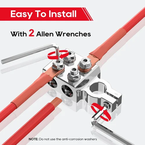 Miniatura 7 de TOPDC Conector terminal de batería de plomo ácido de 8 vías, extremos del cable de batería 8AWG hasta 4/0 (XL) AWG, positivo y negativo (+/-) (par)