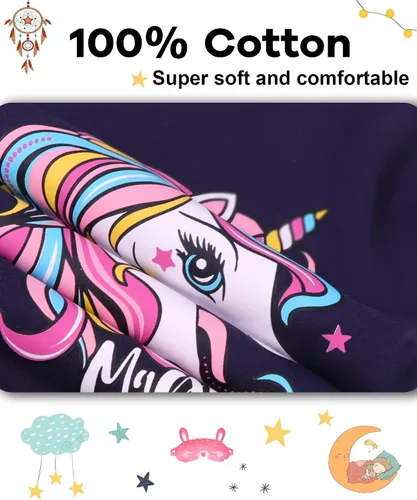 Miniatura 5 de DAUGHTER QUEEN Pijama de algodón para niñas de 4 piezas, talla 18 meses-12 años