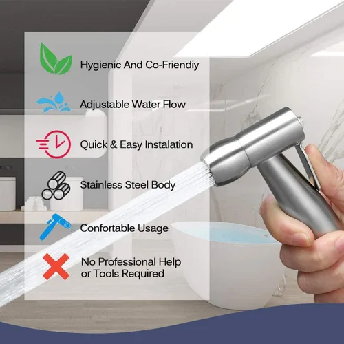 Miniatura 5 de Pulverizador de bidé de mano con manguera de ducha telescópica flexible de ABS de 59 pulgadas para limpieza de pañales de baño, baño de mascotas