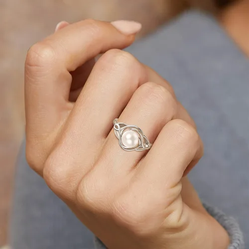 Miniatura 3 de AENEAS Anillo de perlas reales de plata de ley natural de agua dulce ajustable, anillo de perlas abiertas, regalo de joyería para mujeres