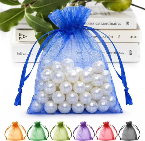 Miniatura 14 de ANZNKU Paquete de 50 bolsas de organza multicolor de 3 x 4 pulgadas, mini bolsas de regalo para regalos de Pascua, día de la madre, bolsa de joyería