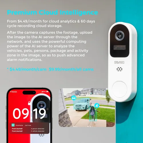 Miniatura 5 de SOVMIKU Vicohome - Timbre de video AI 2K y cámara de seguridad solar inalámbrica para exteriores, visión nocturna a color, audio bidireccional