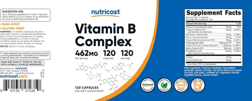 Miniatura 6 de Complejo de vitamina B de 0,015 oz, 240 cápsulas, con Vitamina C, complejo energético, 1 botella, 1