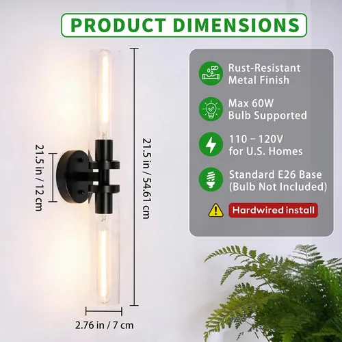 Miniatura 2 de Juego de 2 apliques de pared, lámparas de baño cableadas, iluminación de pared moderna para tocador de baño con pantalla de vidrio transparente