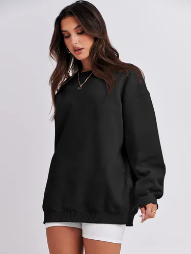 Miniatura 3 de ANRABESS Sudadera de gran tamaño para mujer, de forro polar, manga larga, cuello redondo, informal, para otoño 2023, ropa de moda