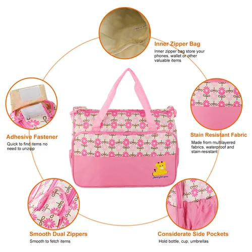 Miniatura 5 de Moclever Juego de 5 bolsas de pañales para artículos esenciales del bebé, bolsas grandes para bebé para mamá, bolsas de maternidad impermeables
