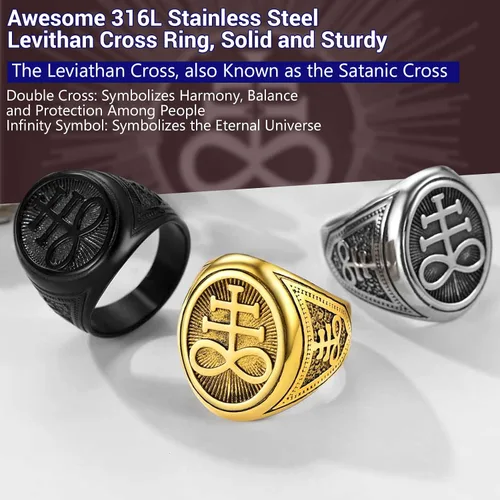 Miniatura 3 de PROSTEEL Joyería gótica satánica unisex, anillo de cruz de Leviathan, anillo de diablo Lucifer, acero inoxidable 316L, tono plateadonegrodorado
