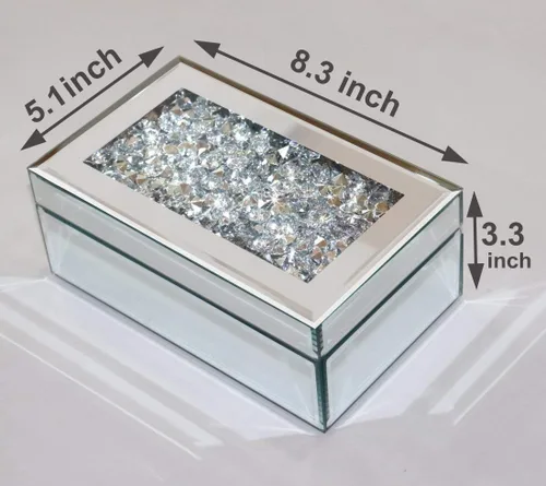 Miniatura 2 de QMDECOR Caja de joyería de lujo con espejo de cristal de diamante triturado de plata para mujeres