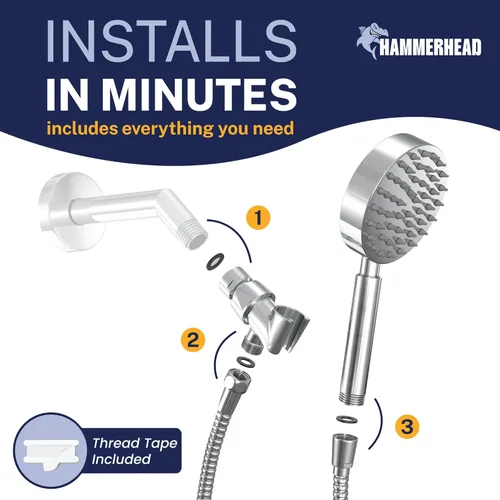 Miniatura 5 de HammerHead Showers® Cabezal de ducha de mano de metal sólido con manguera y soporte de latón, cromado, cabezales de ducha de alta presión de 2.5 GPM